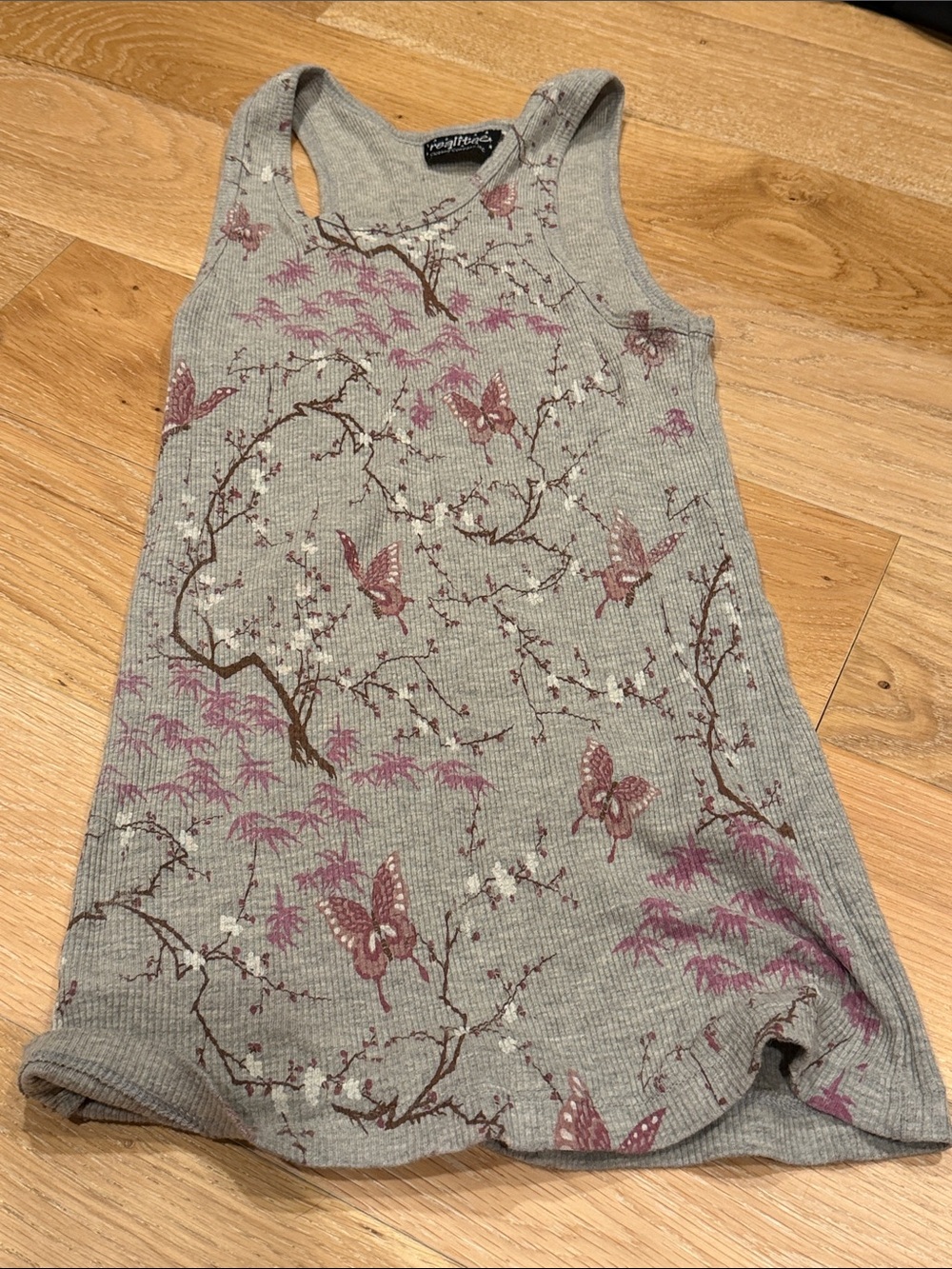 Realtree Gray Ribbed Tank Top with Mauve Floral & Butterfly Print small